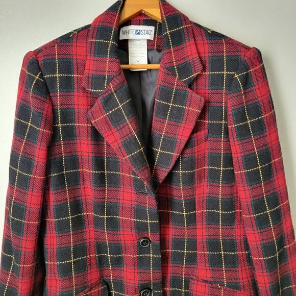 EUC WHITE STAG RED PLAID WOOL BLEND JACKET BLAZER SIZE 10 / M WOMENS - Picture 8 of 15
